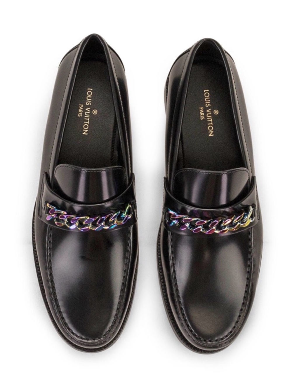 Men's Black Leather Chain-Accent Loafers - Picture 2 of 14